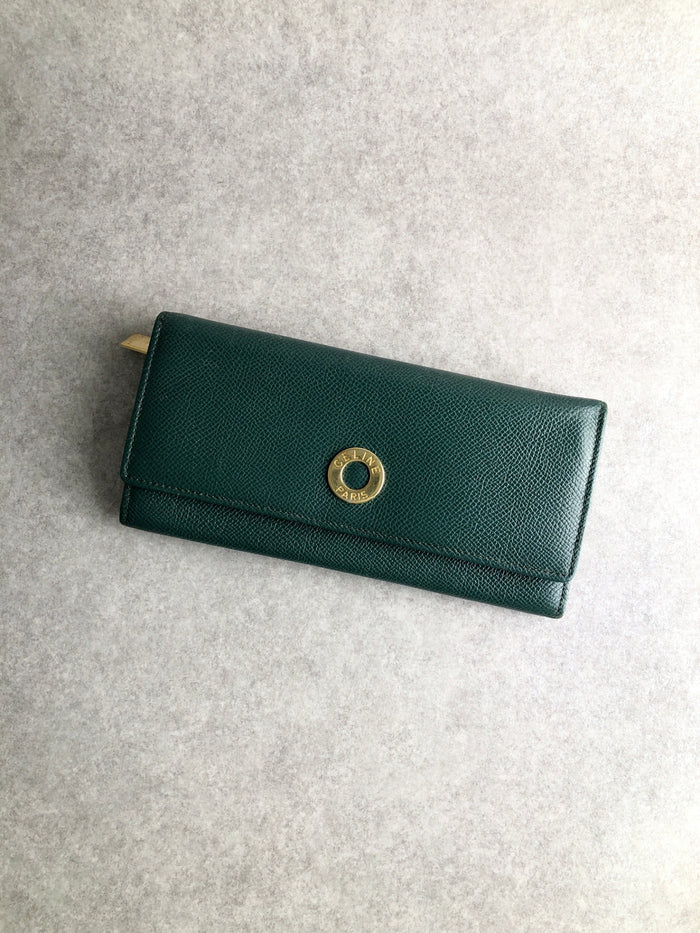 CELINE Circle Logo Long Wallet Green Vintage jmwg68