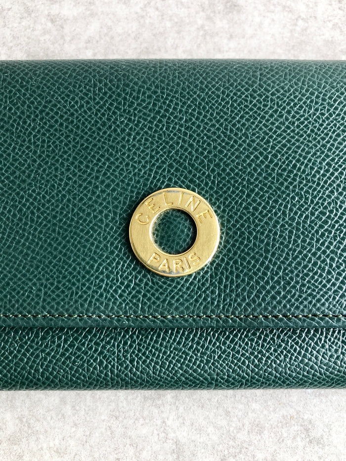 CELINE Circle Logo Long Wallet Green Vintage jmwg68