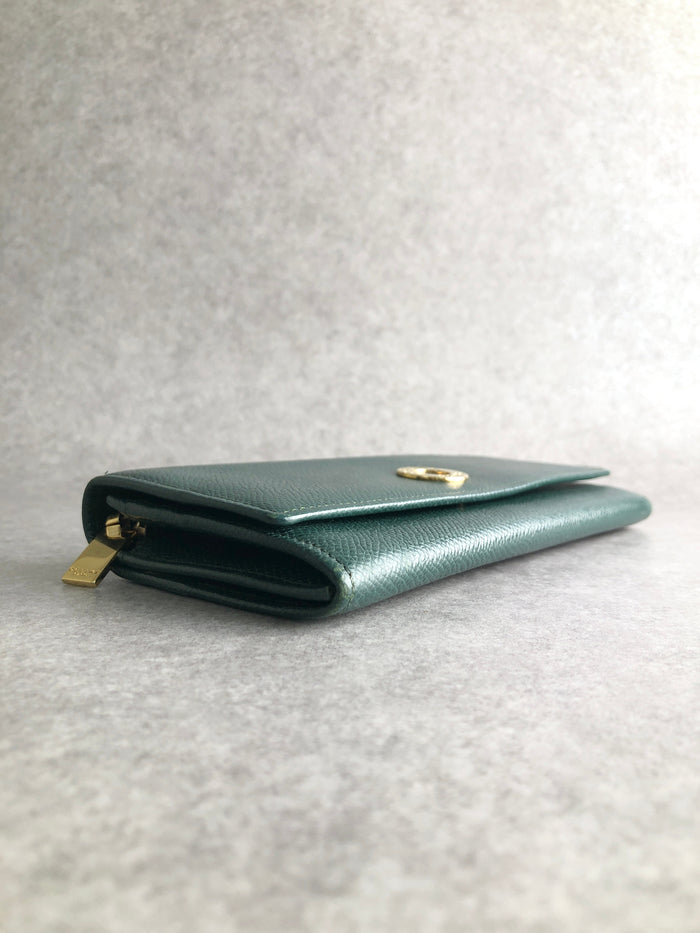 CELINE Circle Logo Long Wallet Green Vintage jmwg68