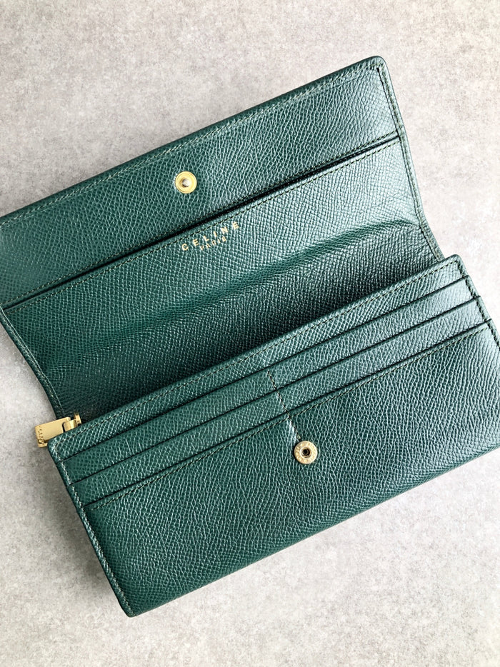 CELINE Circle Logo Long Wallet Green Vintage jmwg68