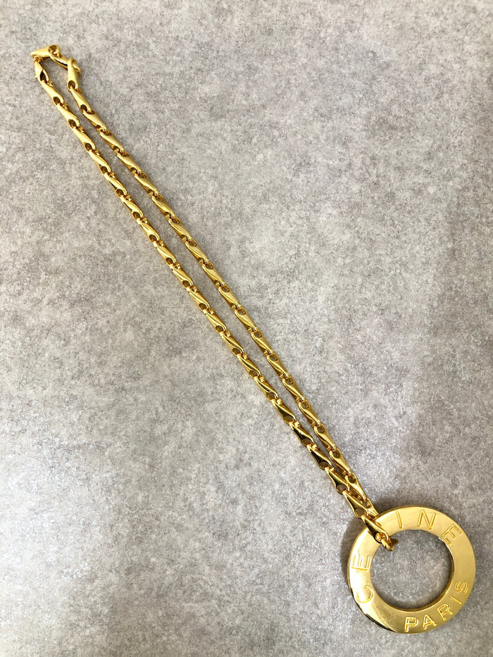 CELINE Circle Logo Necklace Gold Vintage mjx3s3