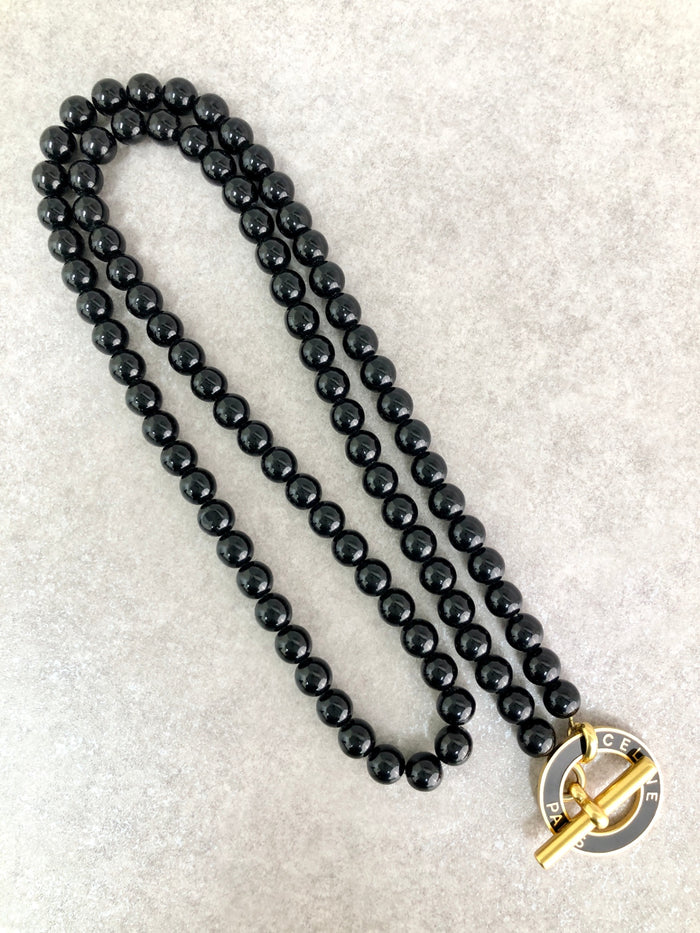 CELINE Circle Logo Stone Belt Black Vintage wfbdbp