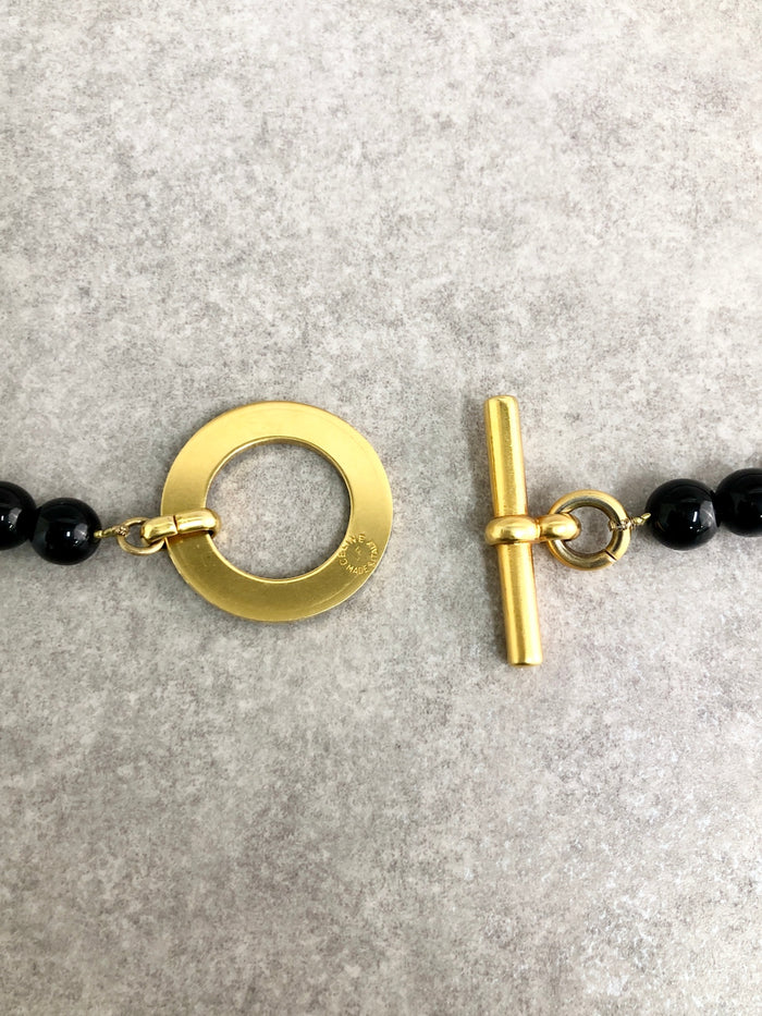 CELINE Circle Logo Stone Belt Black Vintage wfbdbp