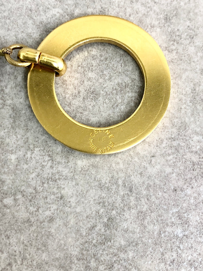 CELINE Circle Logo Stone Belt Black Vintage wfbdbp