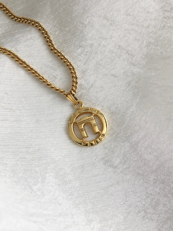 CELINE circle necklace gold Vintage Old Celine 4cxyxn