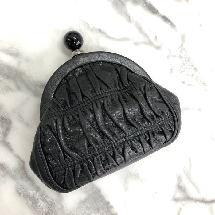 PRADA Clasp Coin purse stone gather leather black rbxcjb