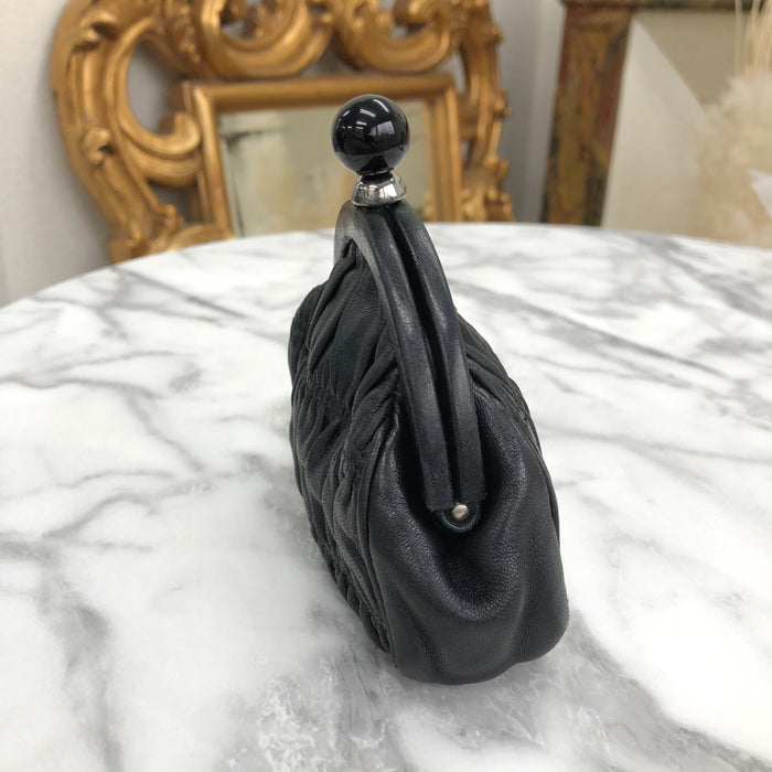 PRADA Clasp Coin purse stone gather leather black rbxcjb