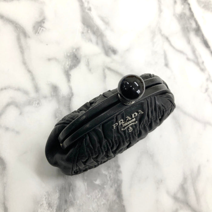 PRADA Clasp Coin purse stone gather leather black rbxcjb