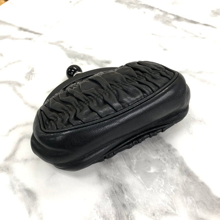 PRADA Clasp Coin purse stone gather leather black rbxcjb