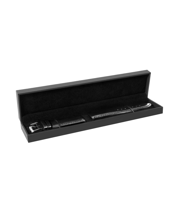 Men's Luxury Black Italian Leather Interchangeable Watch Band Strap Silver Clasp