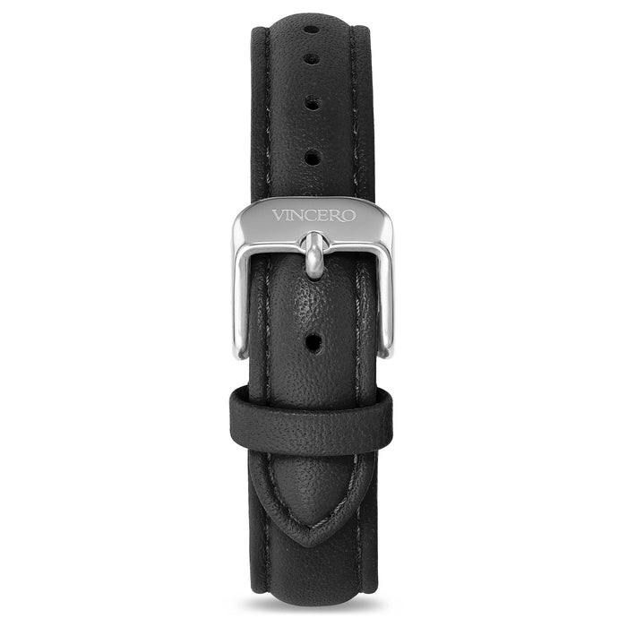 Women's Luxury Black Italian Leather Watch Band Strap Silver Clasp