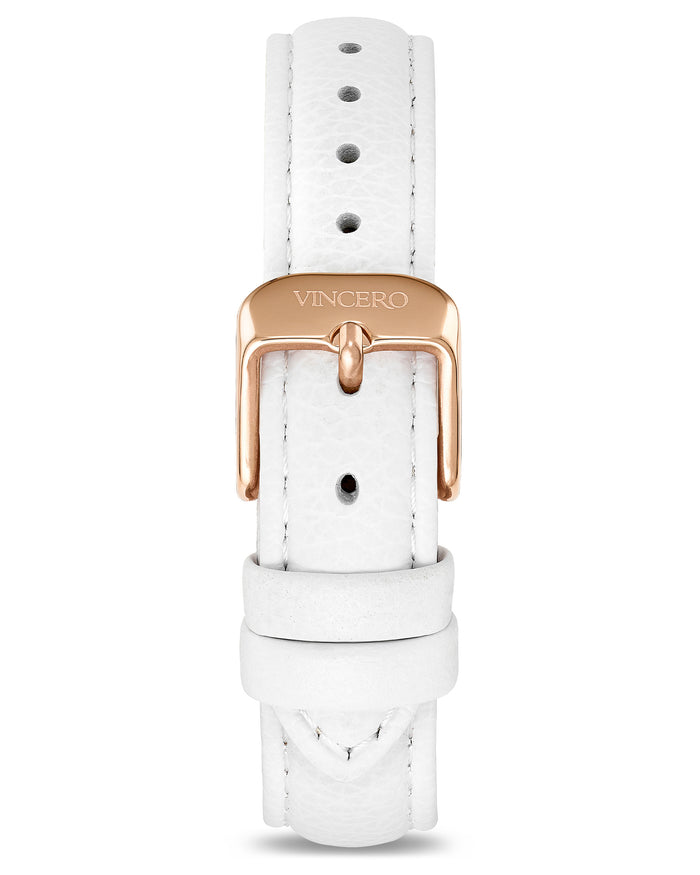 Women's Luxury White Italian Leather Watch Band Strap Rose Gold Clasp