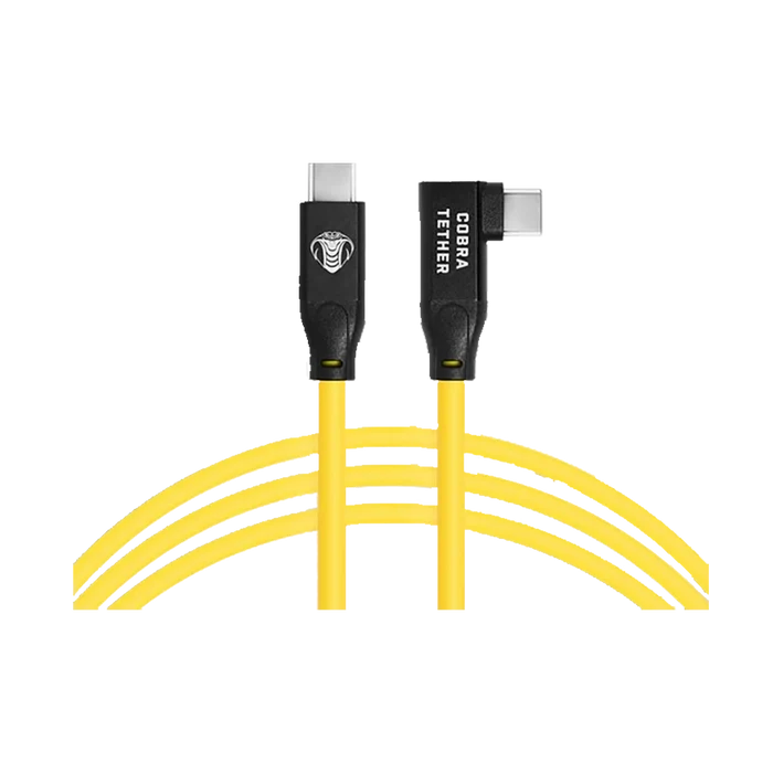 CobraTether Straight to 90 Degree Angle USB-C Tether Cable (5m, Yellow)