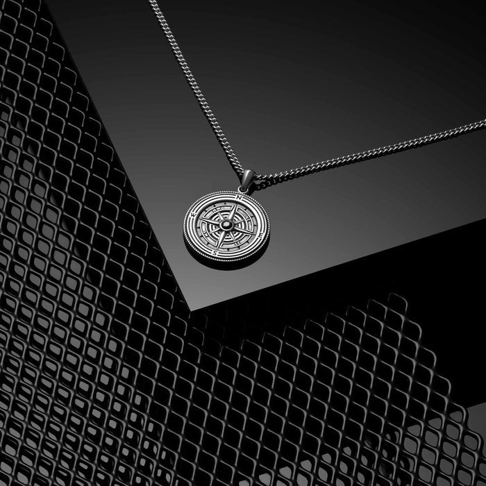 silver compass pendant for men