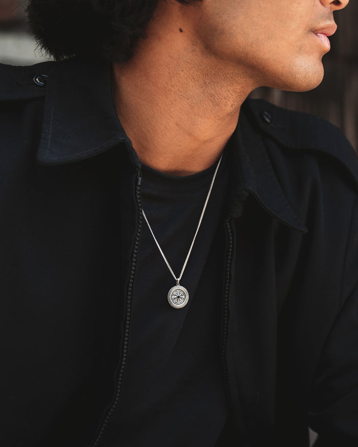Mens Compass Pendant Necklace