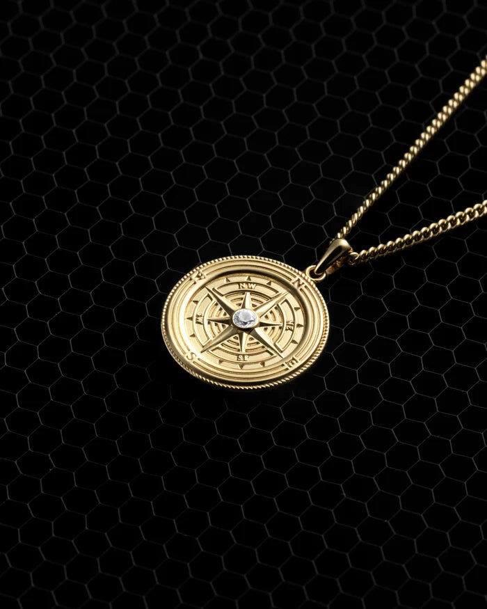 Gold Compass Pendant For Men