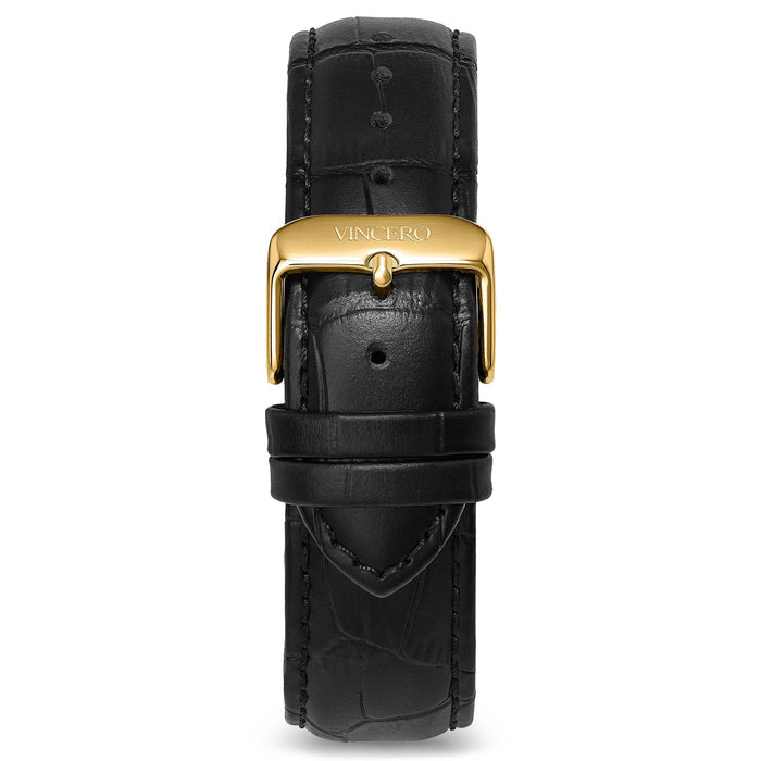 Men's Luxury Black Croc Italian Leather Watch Band Strap Gold Clasp | Color: Gold