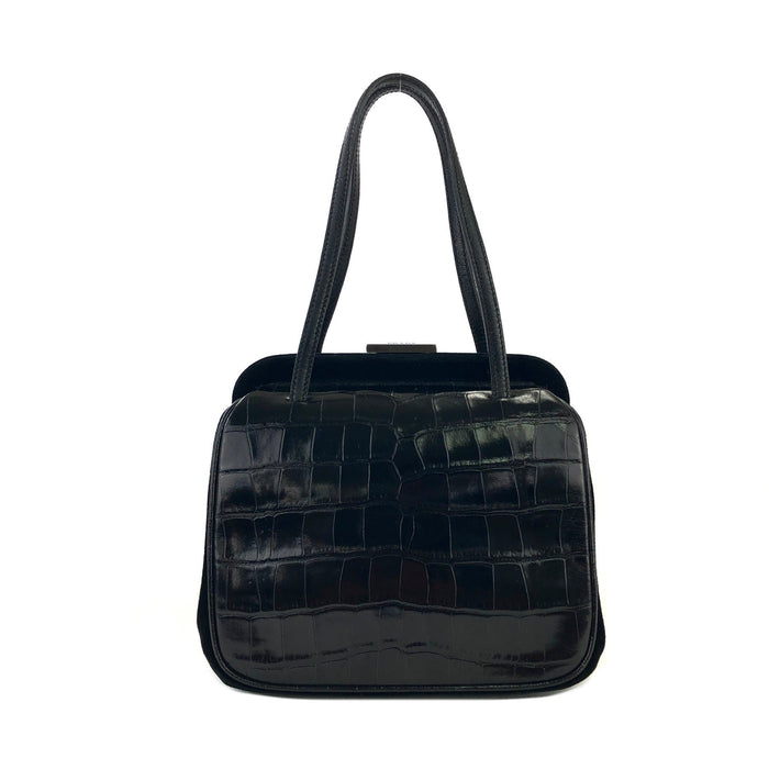 PRADA Crocodile emboss Leather Velour Purse bag Handbag Black Vintage sx2vcj
