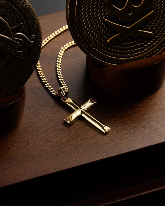 Mens Sterling Silver 14K Gold Cross Pendant