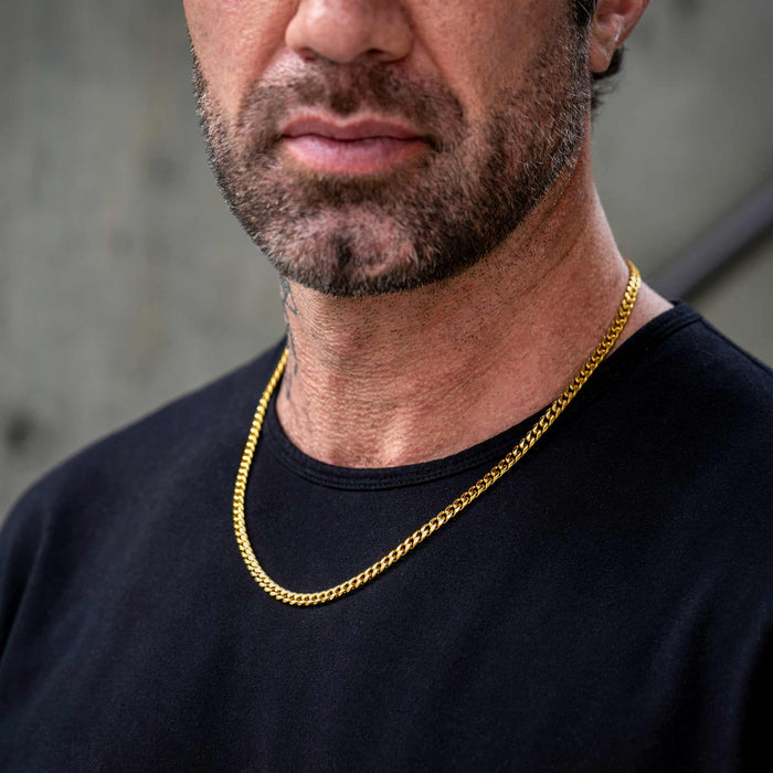 Mens gold 5mm cuban chain on neck