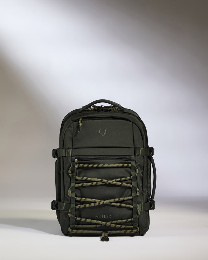 a black backpack with a white background