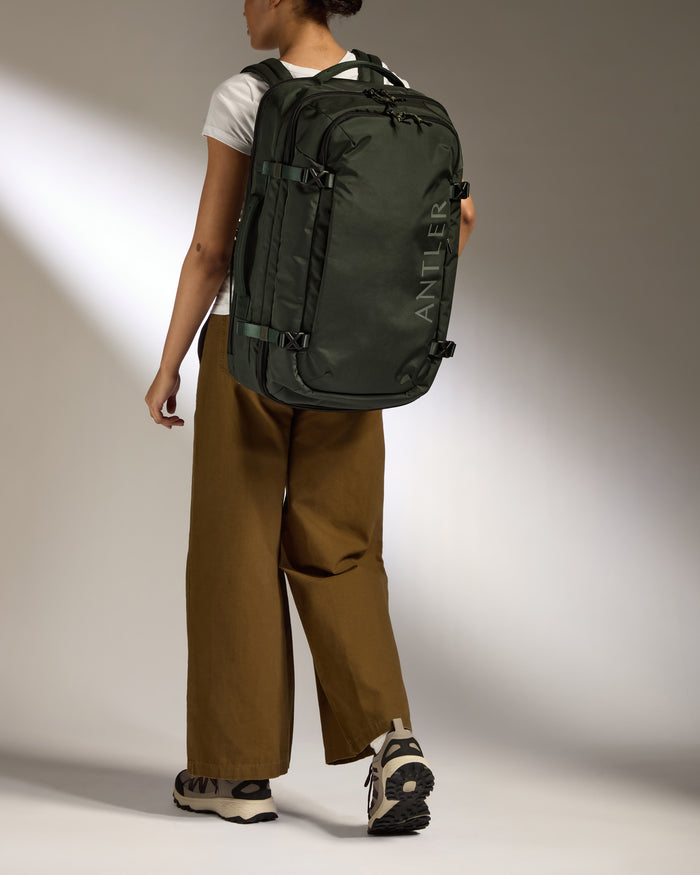 a woman wearing a backpack