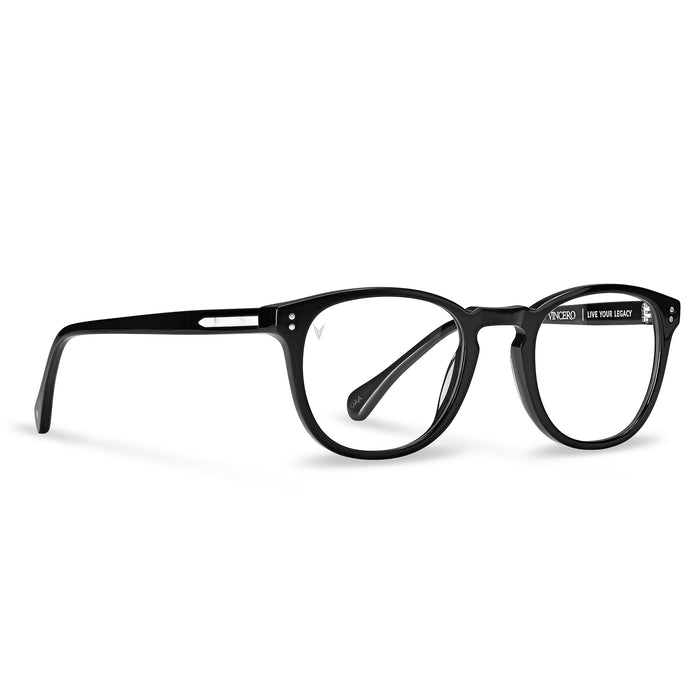Black eyeglasses on a white background