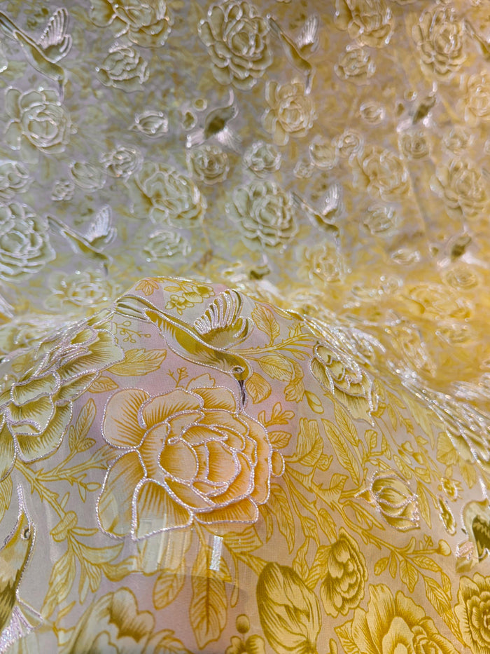 Dusty Green Pure Organza Floral Embroidery 44 inch width