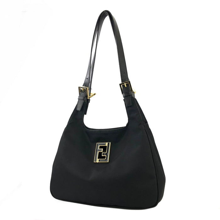 FENDI FF logo Nylon Shoulder bag Black Vintage Old wmenwa