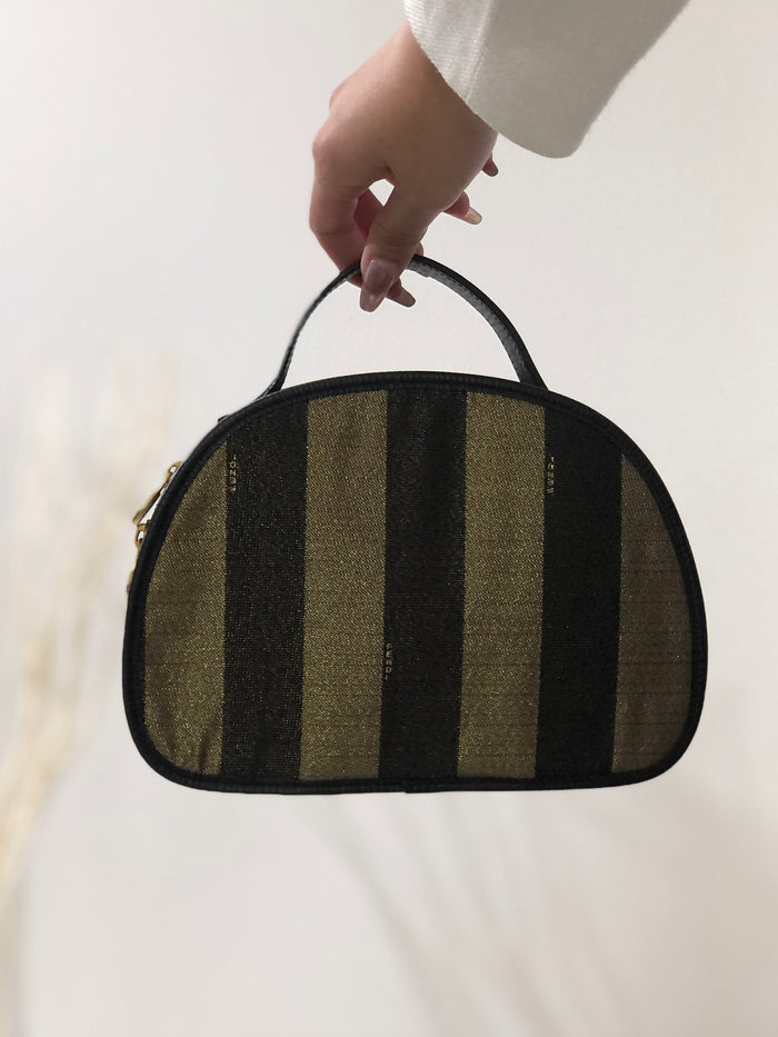 FENDI Pecan Nylon Small Handbag Black Vintage Old h2vz3d