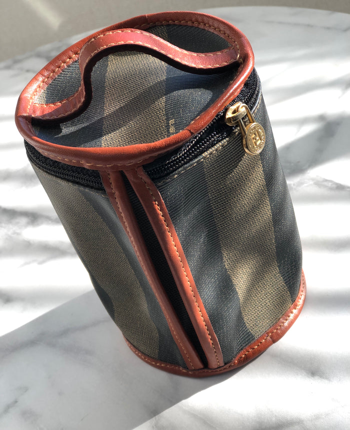 FENDI Pecan pattern Cylindrical Small Handbag Brown Vintage Old 36b4j2