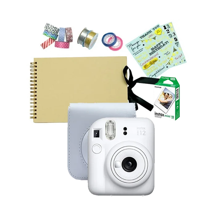 Fujifilm Instax Mini 12 Instant Film Camera Festive Value Pack (Clay White)