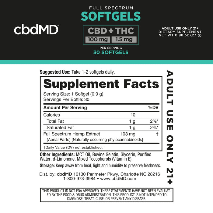 Supplement Facts label for full spectrum hemp extract softgels, ingredients listed.; Strength: 3000MG;