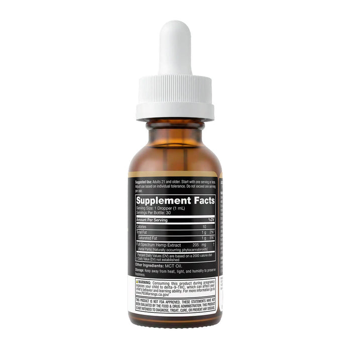 Supplement facts for a full spectrum CBD oil tincture bottle with dropper, labeled 200mg CBD, 2mg THC per serving; Flavor: Natural; Strength: 6000MG;