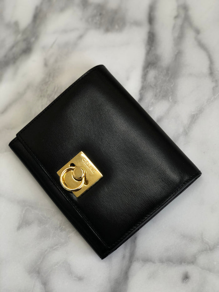 CELINE Gancini Compact Wallet Black Accessory Vintage Old celine v57afv