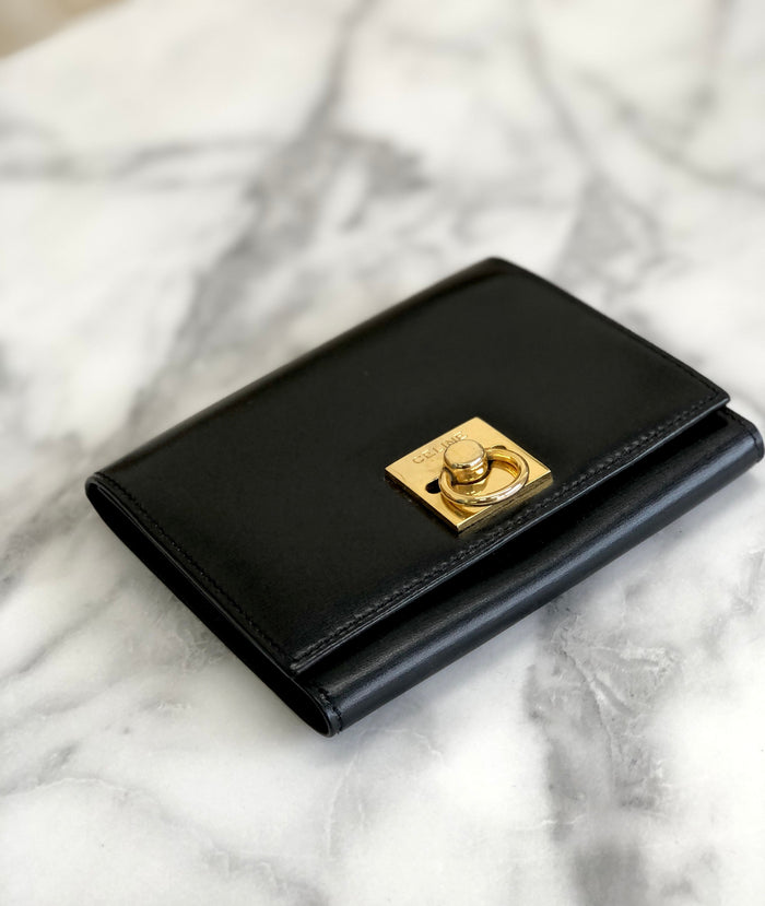 CELINE Gancini Compact Wallet Black Accessory Vintage Old celine v57afv
