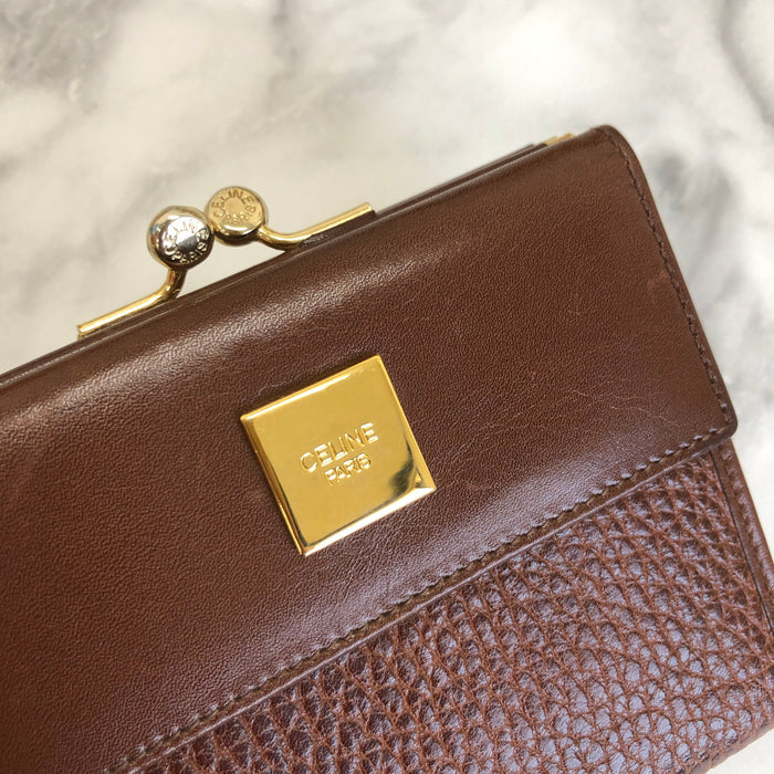 CELINE Gancini Compact Wallet Brown Accessory Vintage Old celine  c2rzfy