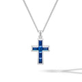 Blue Stone Cross Necklace For Men on White
