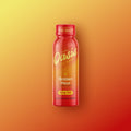 A red bottle of cbdMD Golden Hour 10mg THC Shot dietary supplement on a yellow-orange gradient background.
