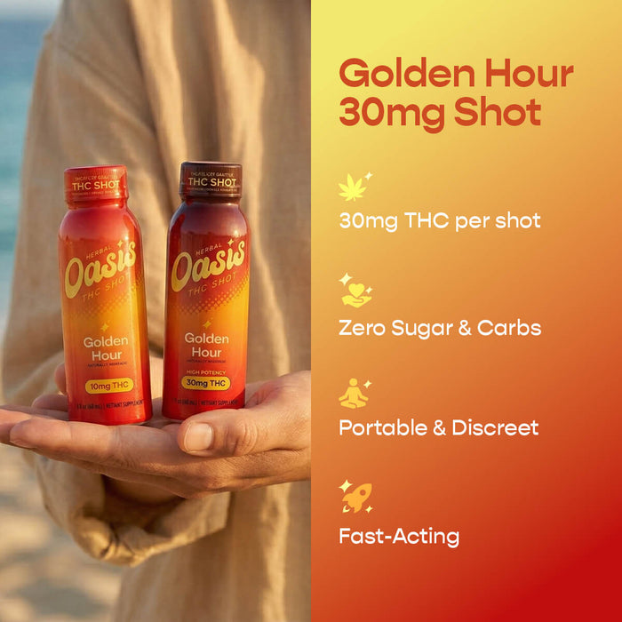 Two cbdMD Golden Hour THC shots featuring a 30mg high potency option.