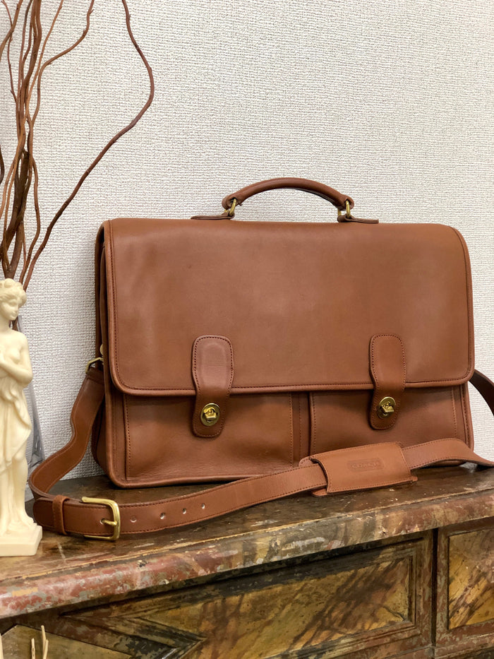 COACH Grab Leather Turnlock Brief Bag Brown Vintage Old euaujd