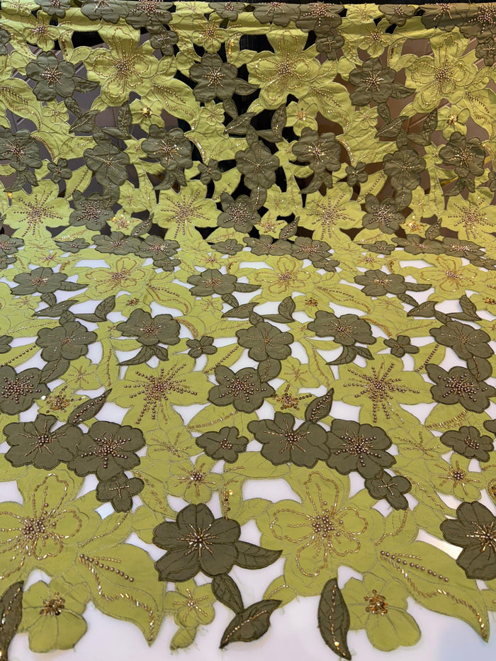 Green Imported Crape Cutwork With Handwork Embroidery 50 inch width