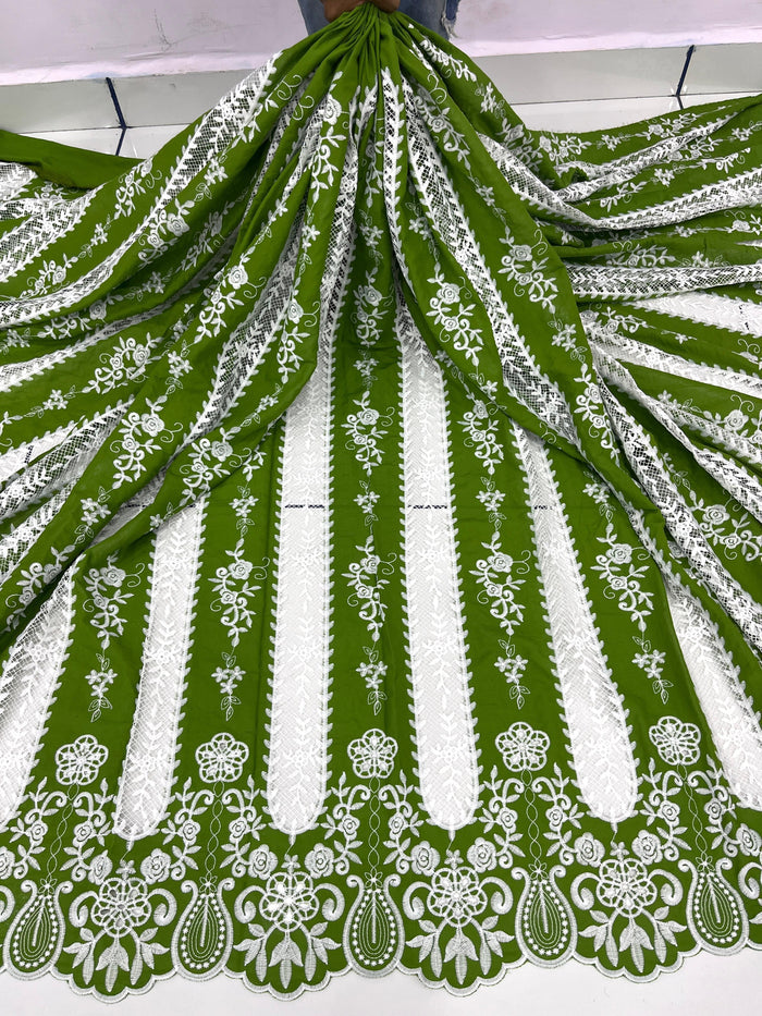 Green Rayon Cotten Cutwork Embroidery Daaman Design 48 inch width