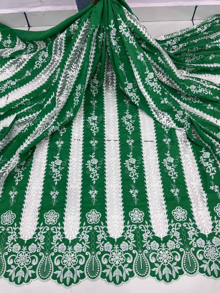 Green Rayon Cotten Cutwork Embroidery Daaman Design 48 inch width