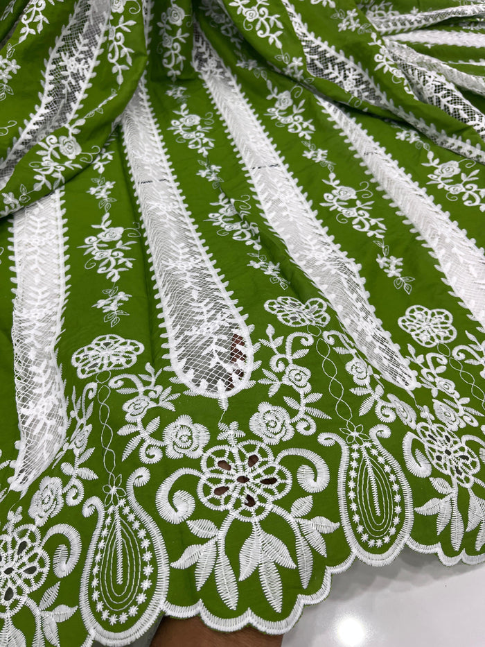 Green Rayon Cotten Cutwork Embroidery Daaman Design 48 inch width