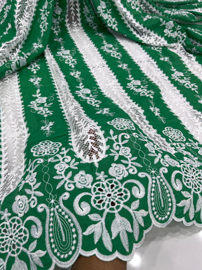 Green Rayon Cotten Cutwork Embroidery Daaman Design 48 inch width