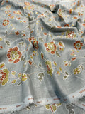 Grey Linen Floral Embroidery 44 inch width