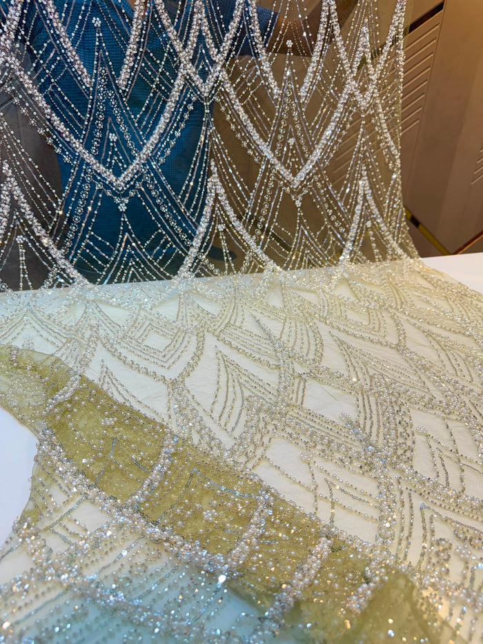 Hamza Olive Green Handwork Net Embroidery 54 Inch width