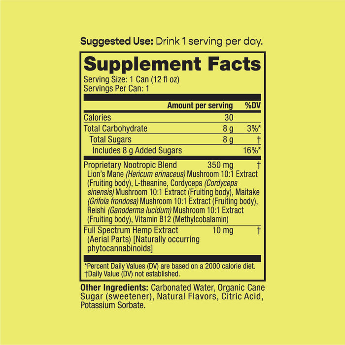 Supplement facts label on a yellow background; Flavor: Lemon Lift;
