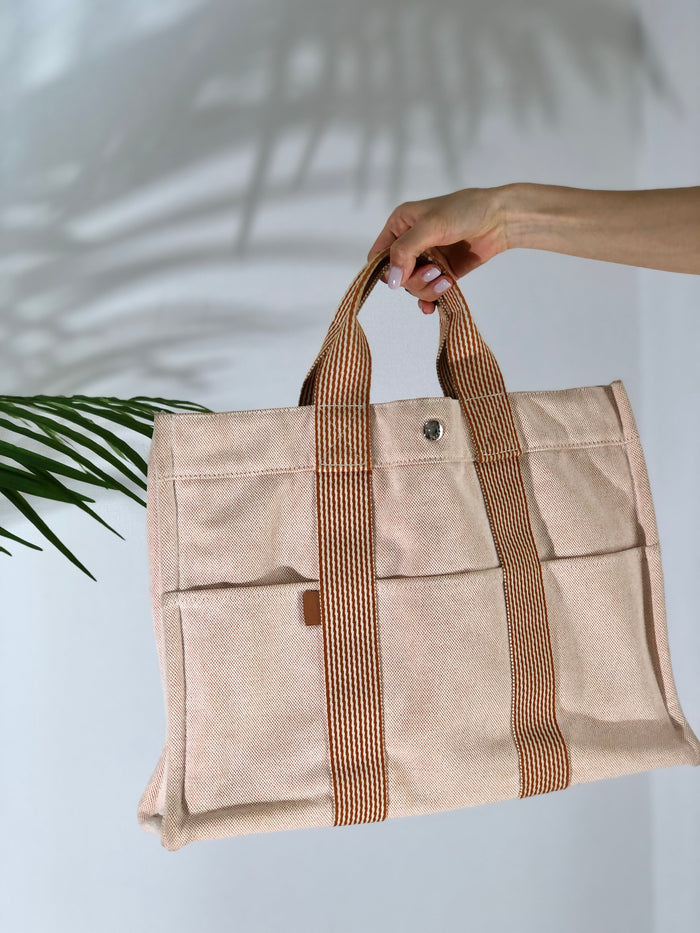 HERMES Fool toe MM canvas handbag beige Vintage Old 5k5wy6